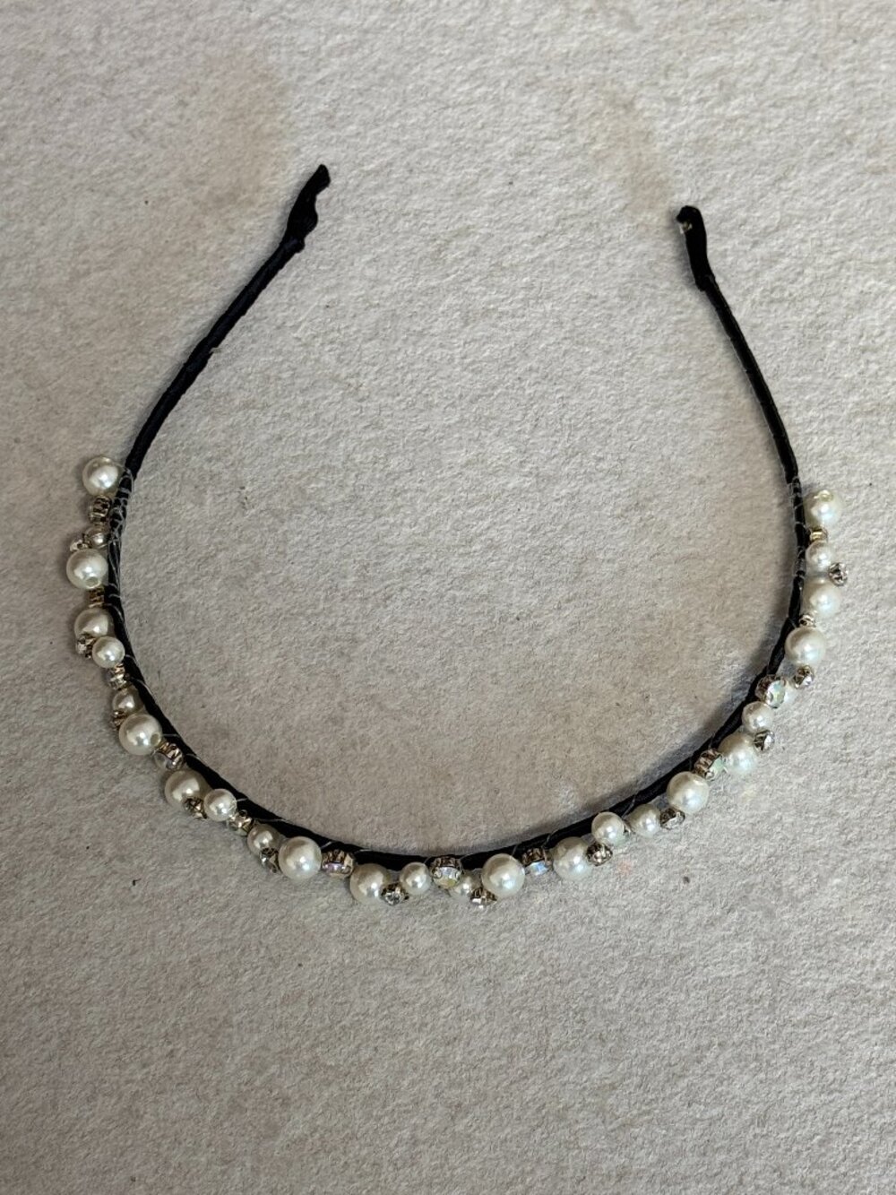 White Pearl Crystal Beaded Y2K Headband